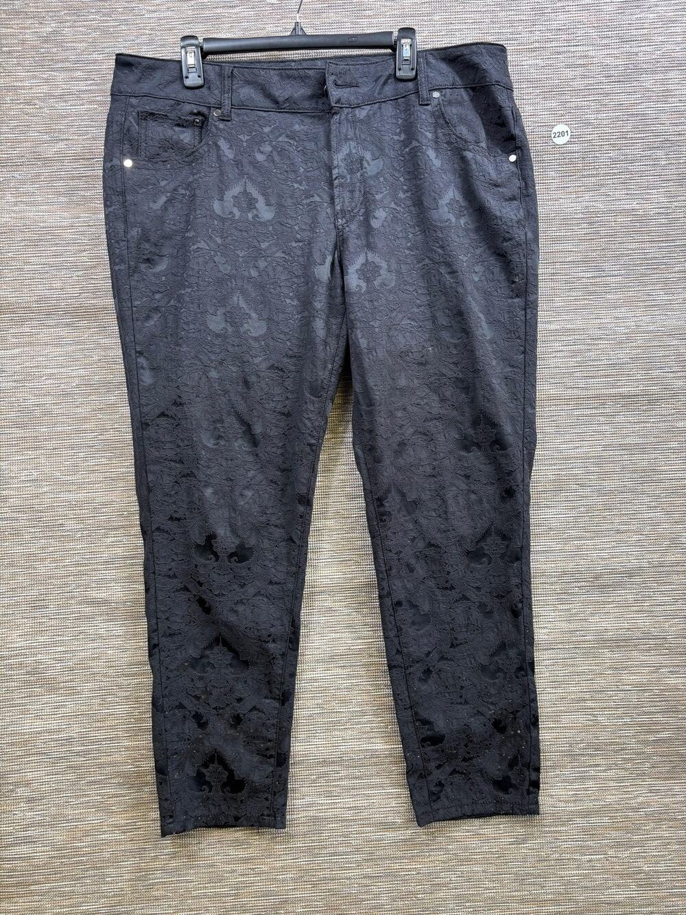 6th & Lane Pants Womens 18 Black Lace Floral Glitter Slim Jegging Stretch Party